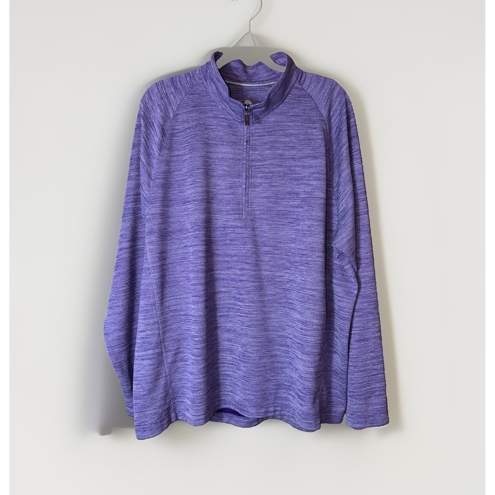 Tommy Bahama Men's Size Large 1/4 Zip Mock Neck Top Textured Purple Stripes